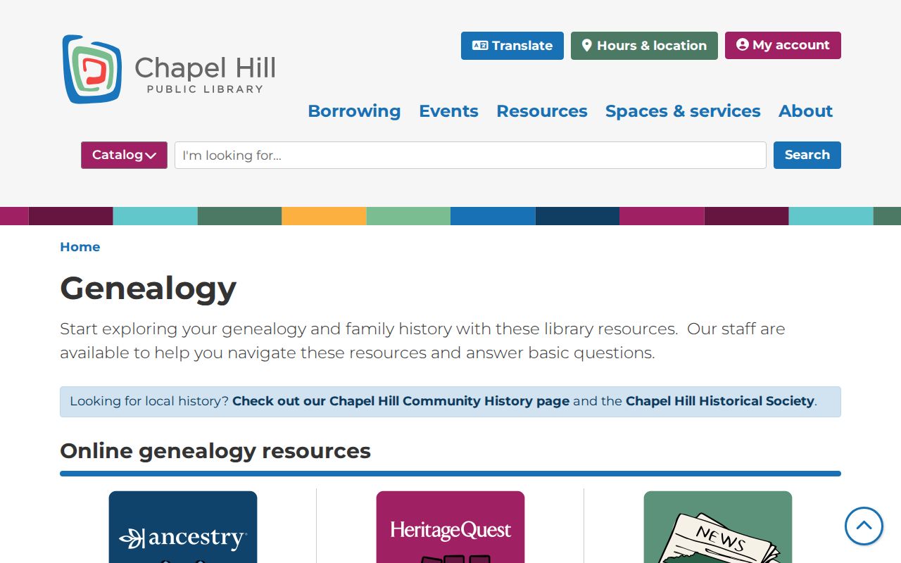 Chapel Hill people search with public library genealogy resources