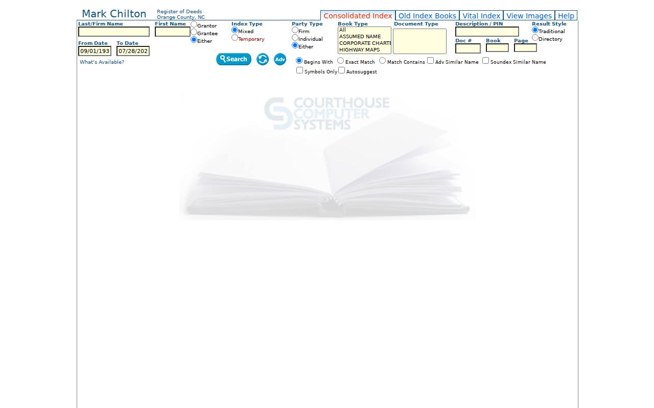 Chapel Hill people search in the Orange County deed index