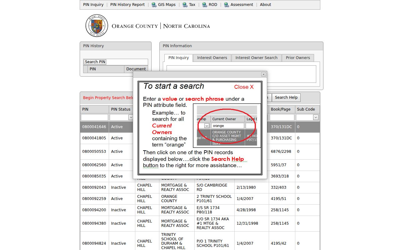 Chapel Hill people search by owner in Orange PIN Management