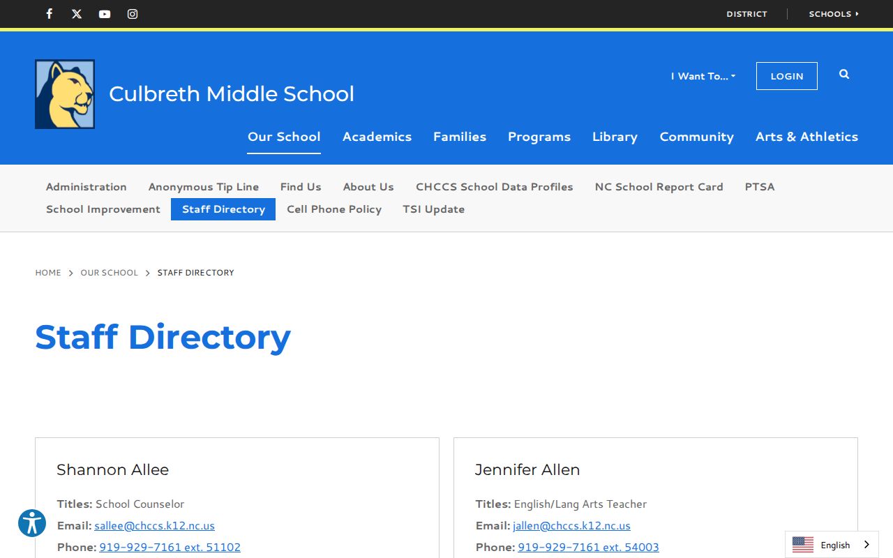 Chapel Hill people directories school staff roster