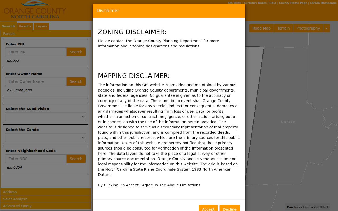 Chapel Hill public records search in Orange County parcel GIS