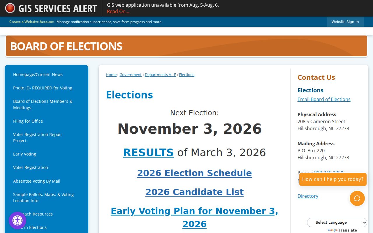 Chapel Hill voter registration records at the Orange County Board of Elections