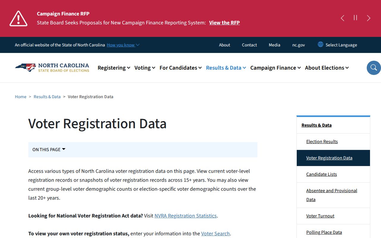 Weekly North Carolina files containing Chapel Hill voter registration records